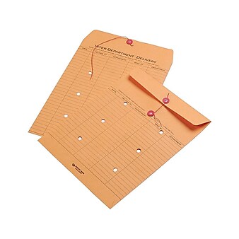 Quality Park Button & String Inter-Departmental Envelopes, 10" x 13", Brown Kraft, 100/Box (QUA63561)