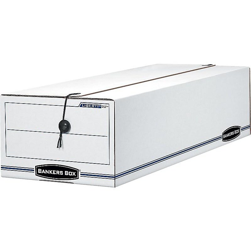 Bankers Box Liberty Corrugated File Storage Boxes, String & Button Closure, Check & Form Size, White/Blue, 12/Carton (00018) image 1