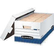 Bankers BoxMedium-Duty FastFold Corrugated File Storage Boxes, Lift-Off Lid, Letter Size, White/Blue, 12/Carton (00701)