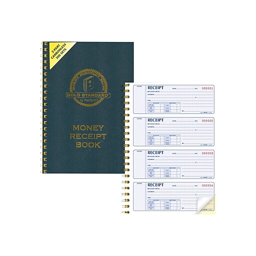 Rediform Gold Standard 2Part Carbonless Receipts Book, 7"L x 2.75"W