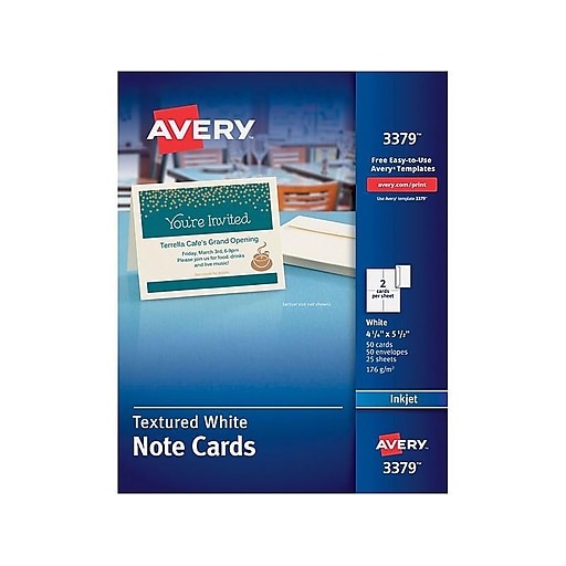 3379 Avery Matt White Note Cards Textured Heavyweight Ink Jet 50ct Premium Print for sale online 