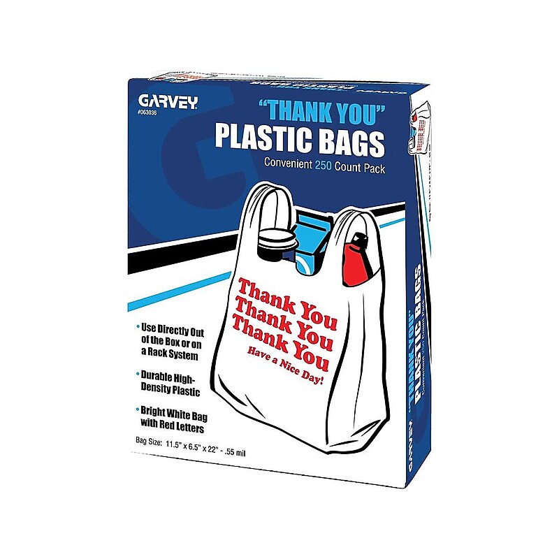 Garvey 22"H x 11.5"W Shopping Bags, White, 250/Box (063036) image 1