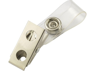 ID Badge Clip Metal Badge Clips with Clear Vinyl Strap 100 Pack 