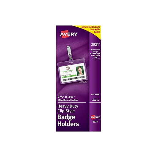 Avery 2921 Horizontal Name Tag Holders, Clear, 50/Pack at Staples