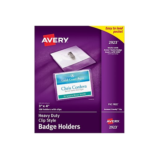 Avery ID Badge Holders, Clear, 100/Box (2923) at Staples