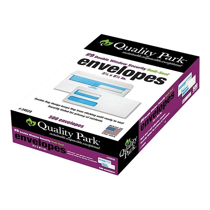 Quality Park Redi-Seal Security Tinted #9 Double Window Envelopes
