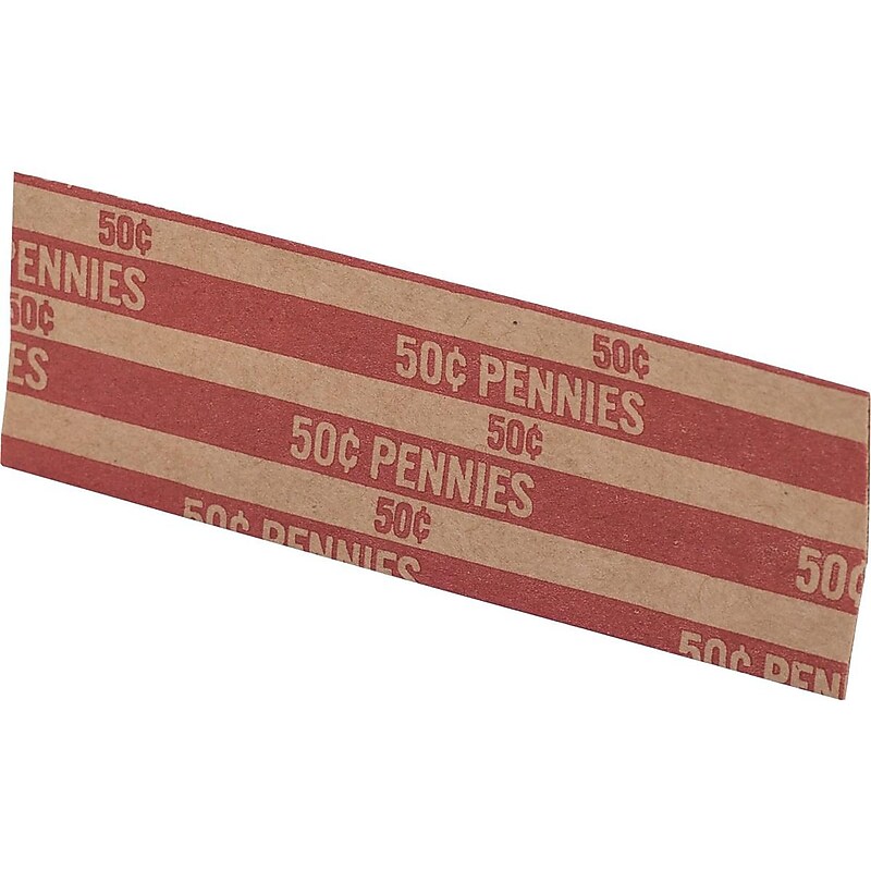 PM Company SecurIT Flat Coin Wrappers , For $0.5 Pennies, Red, 1000/Pack