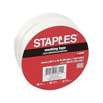 Staples Masking Tape, 0.94" x 60 yds., Natural, 4/Pack (468413-CC)