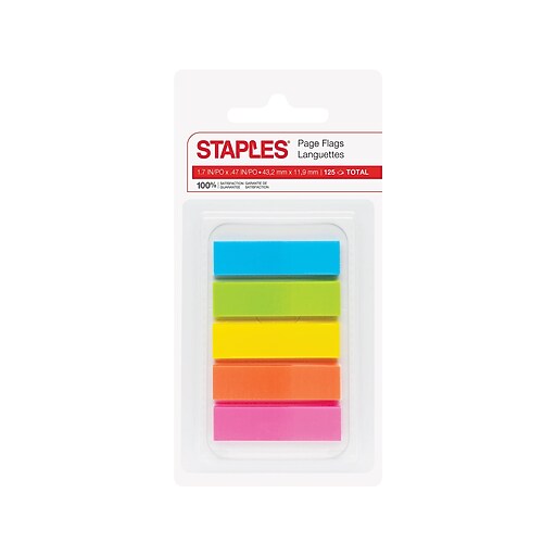 Staples Stickies Page Markers, 0.5" Wide, Assorted Colors, 125/Pack (11147CC) Staples