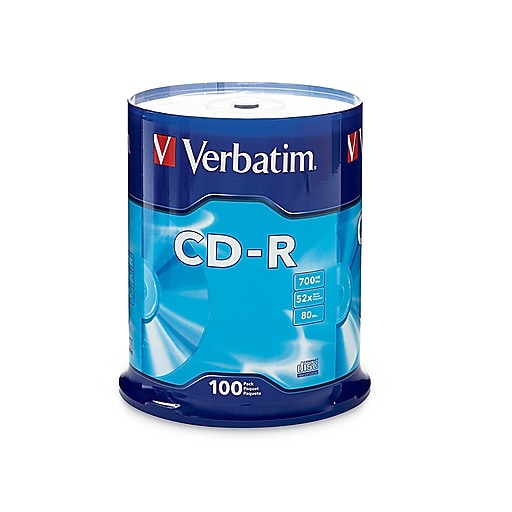 Verbatim 94554 52x CD-R, 700MB Capacity, Gray, 100/Pack | Staples