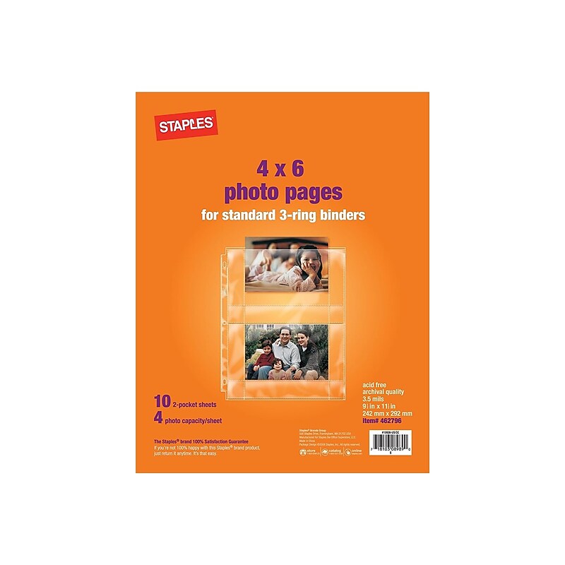Staples Standard Weight Sheet Protectors, 4" x 6", Clear, 10/Pack (15936-CC) image 1