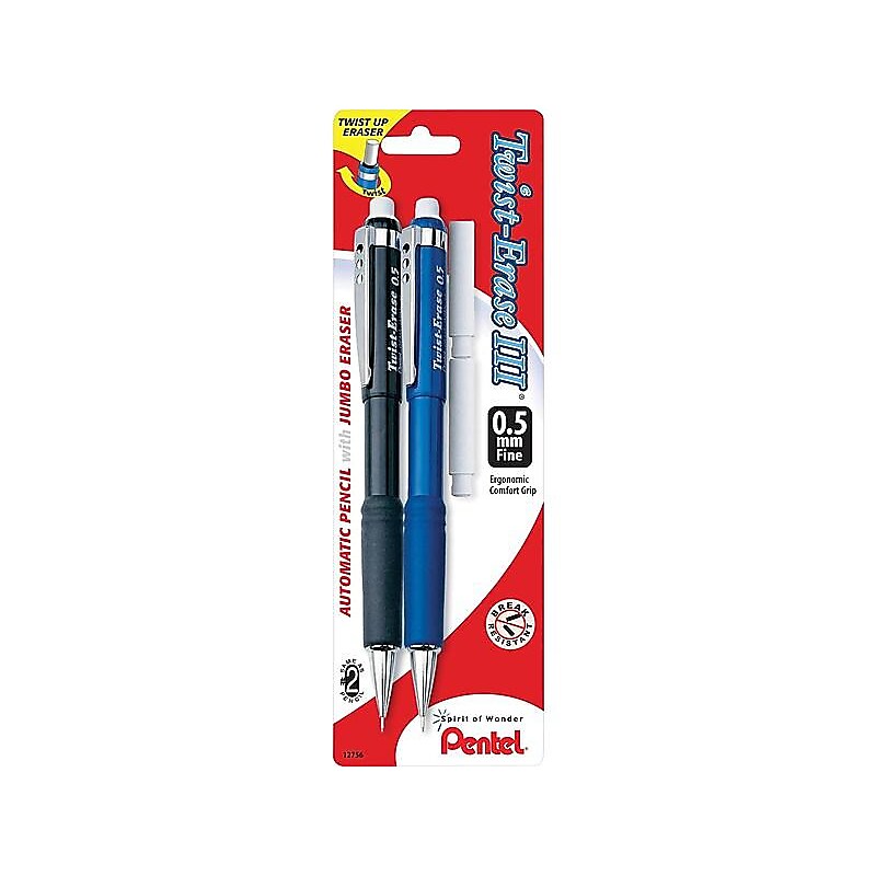 Pentel Twist-Erase III Mechanical Pencil, 0.5mm, #2 Medium Lead, 2/Pack (QE515BP2-K6) image 1