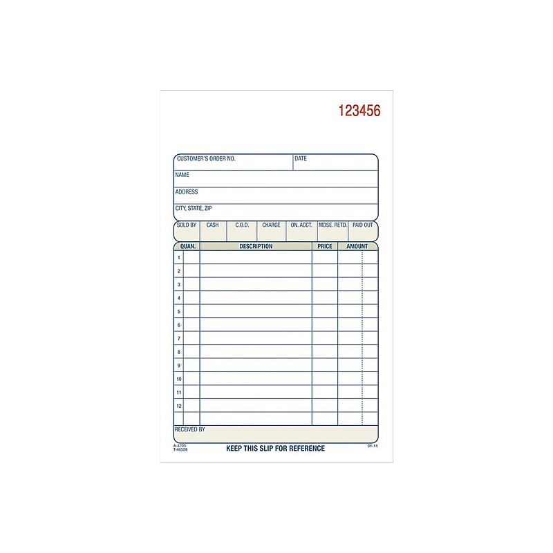 Adams 3-Part Carbonless Sales Orders, 4.19"L x 7.19"W, 50 Sets/Book, 10/Carton (TC4705-10) image 1