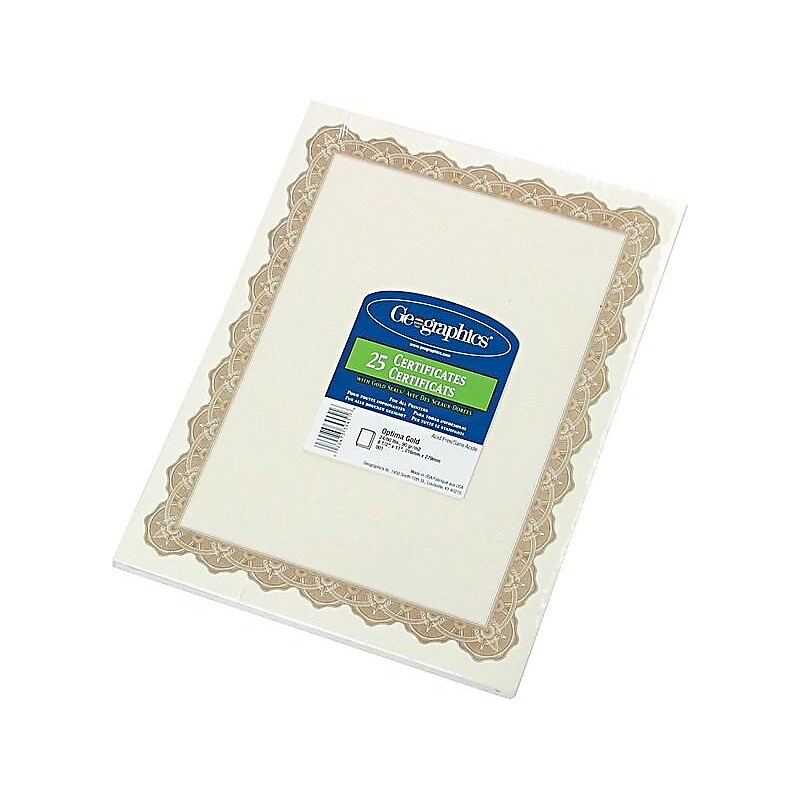 Geographics Optima Gold Award Certificates, 8.5" x 11", White/Gold, 25/Pack (GEO39451) image 1