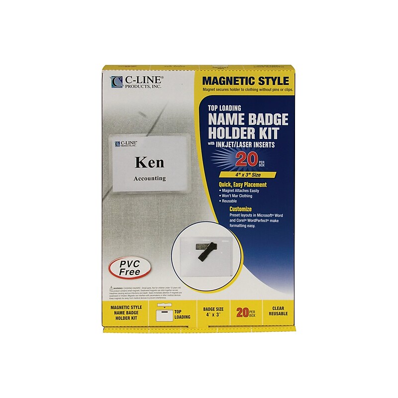 C-Line ID Badge Holders/Cards, Clear with White Inserts, 20/Box (92943) image 1