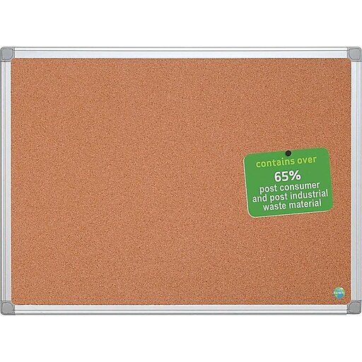 BiOffice Earthit Maya Cork Bulletin Board, Aluminum Frame, 4' x 3