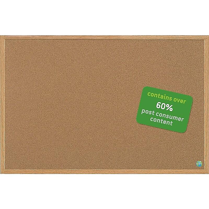 Mastervision Earth Cork Bulletin Board, Oak Frame, 4' x 3' (SB0720001233) image 1