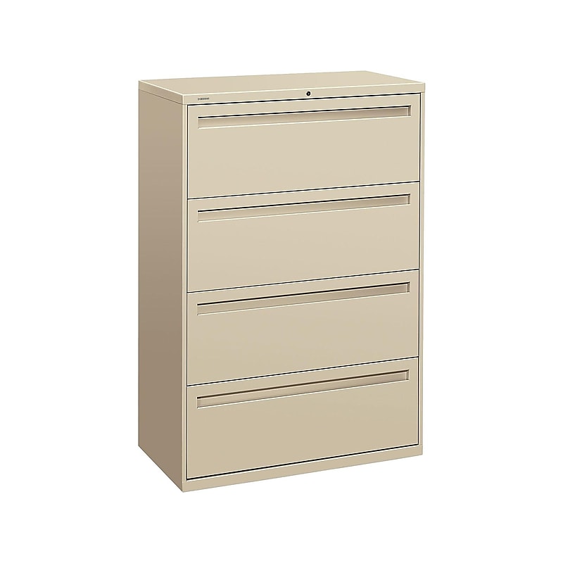 HON Brigade 700 Series 4-Drawer Lateral File Cabinet, Locking, Putty/Beige, Letter/Legal, 36"W (H784.L.L) image 1