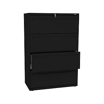 HON Brigade 700 Series 4-Drawer Lateral File Cabinet, Locking, Black, Letter/Legal, 36"W (H784.L.P)