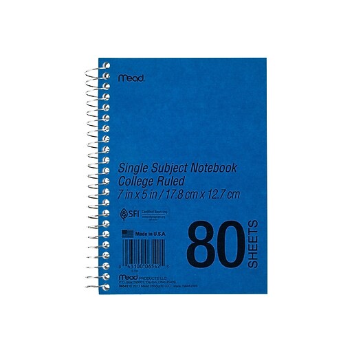 Mead Five Star SingleSubject Mid Tier Notebook, 7" x 5", College Ruled