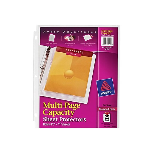 Avery(R) Diamond Clear MultiPage Capacity Sheet Protectors 74171, Acid