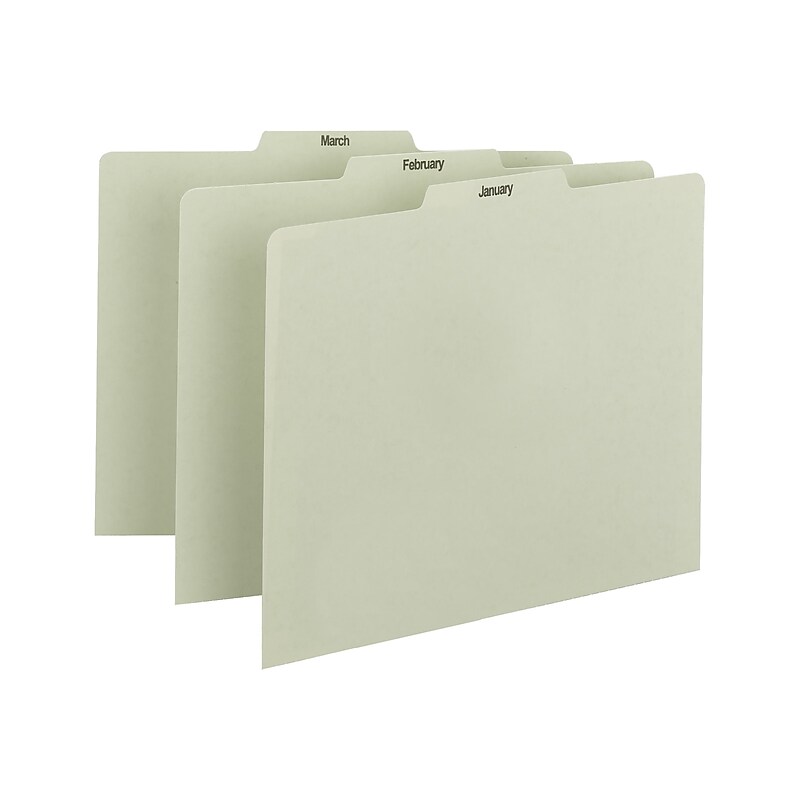 Smead File Guides, Jan-Dec Index, Straight Cut, Letter Size, Gray/Green, 12/Set (50365) image 1