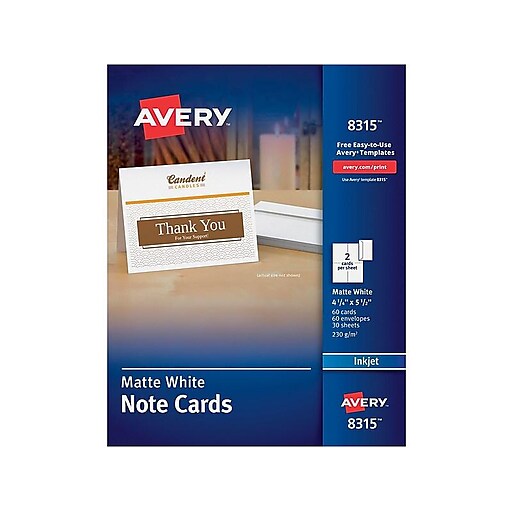 Avery Matte Personal Notecards White 60box 8315 Staples
