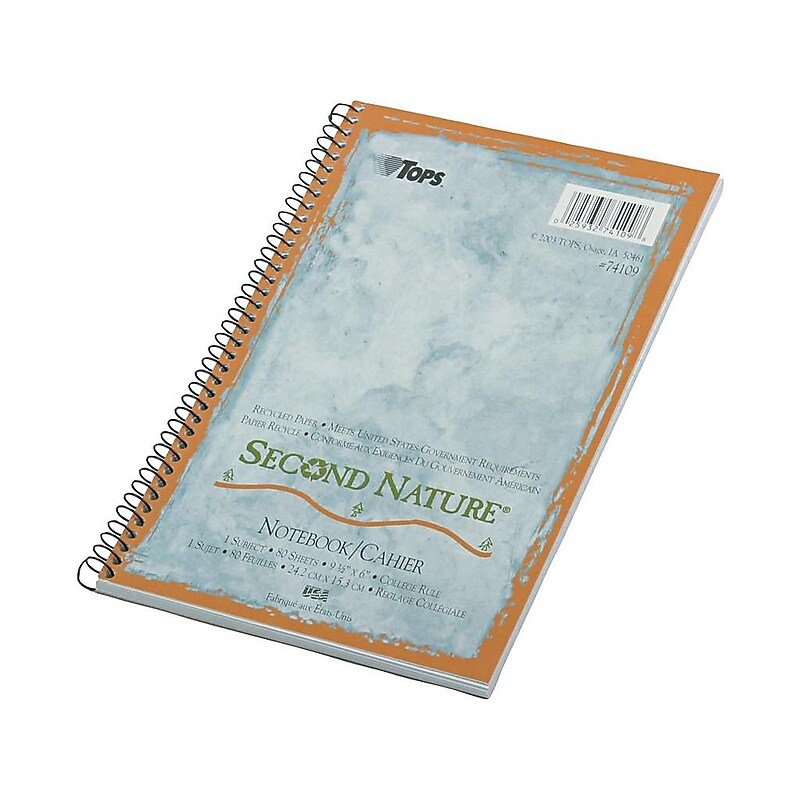 TOPS Second Nature 1-Subject Notebooks, 6" x 9.5", College Ruled, 80 Sheets, Blue (74109) image 1