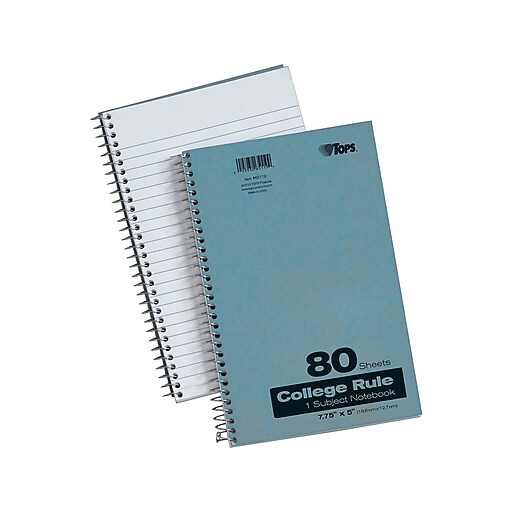 TOPS® SpiralBound Notebooks, 73/4"x5", College Ruled, White, 80 Sheets/Pad at Staples