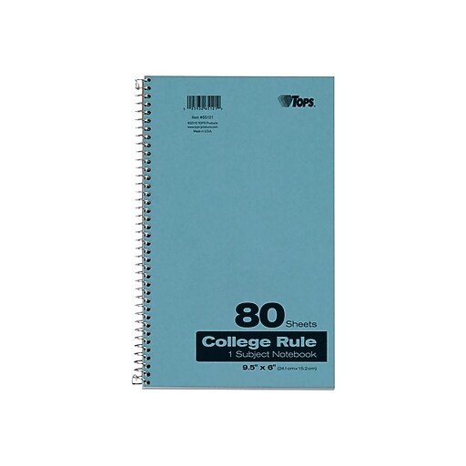TOPS® SpiralBound Notebooks, 91/2"x6", College Ruled, White, Punched, 80 Sheets/Pad at Staples