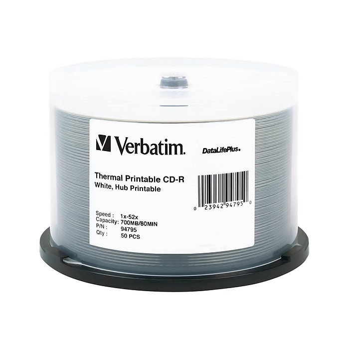 Verbatim DataLifePlus 94795 52x CD-R, White Thermal Printable, Hub