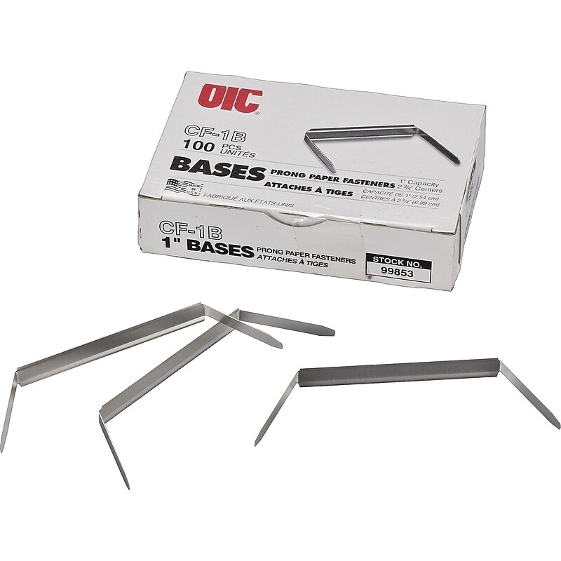 Officemate Non-Adhesive Prong Fastener, 1" Capacity, Silver (OIC99853) image 1