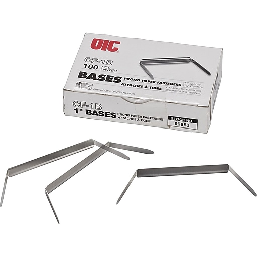 Box of 100 99853 1 inch Capacity Bases Only Officemate Prong Paper Fastener 2.75 inch Base 