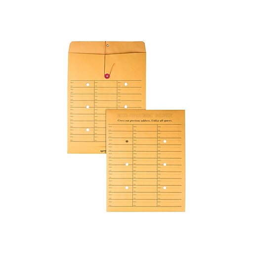 Quality Park Button & String InterDepartmental Envelopes, 10" x 13", Brown, 100/Box (QUA63562