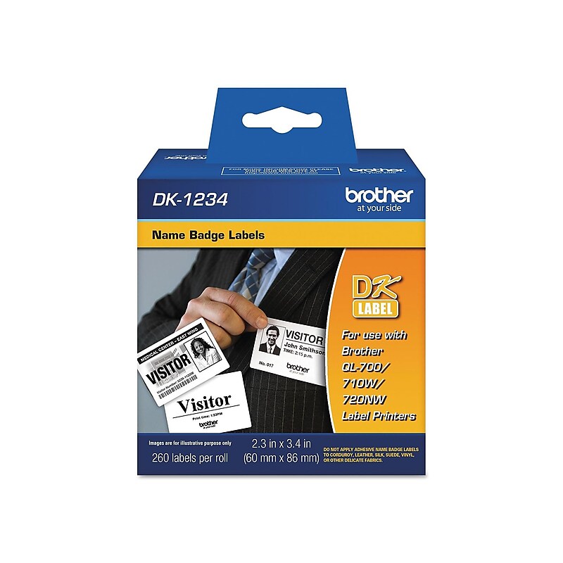 Brother Sticker Name Tags/Labels, White, 260/Roll (DK-1234) image 1