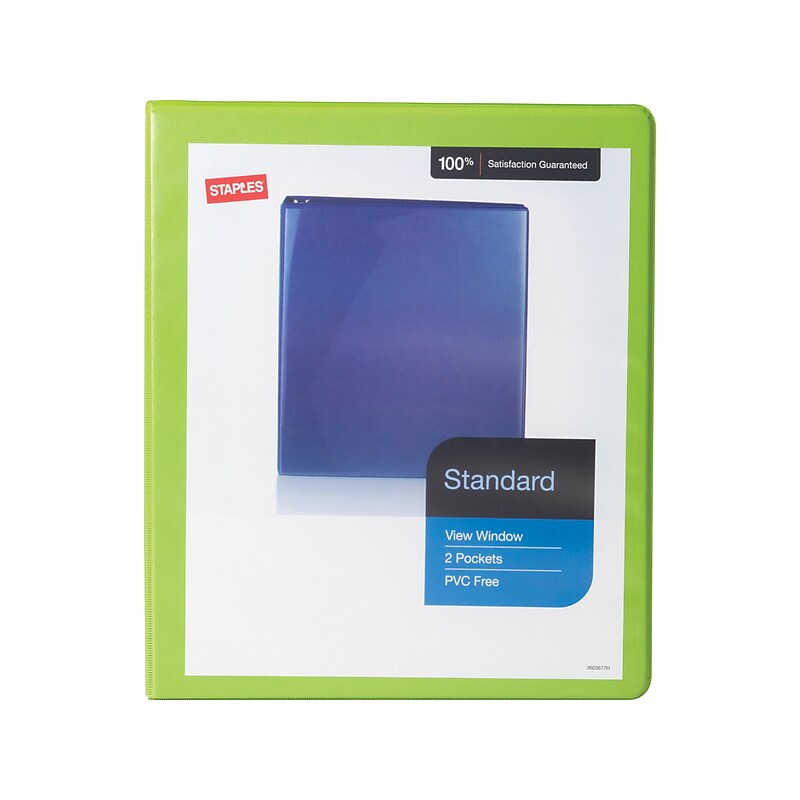 Staples 1/2" 3-Ring View Binder, D-Ring, Chartreuse (26428-CC) image 1