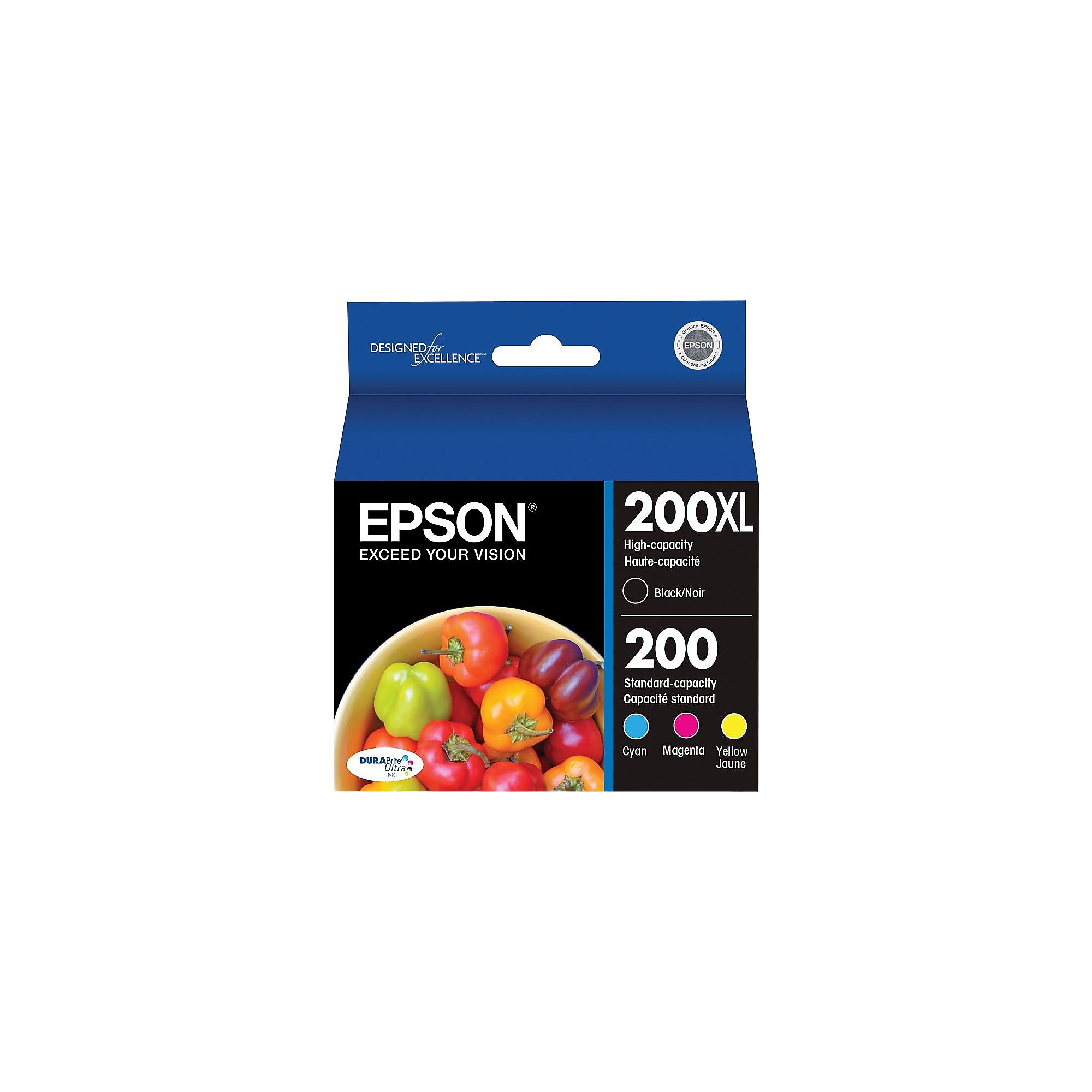 Epson T200 Black High Yield and Cyan/Magenta/Yellow Standard Yield Ink Cartridge, 4/Pack (T200XL-BCS) Sansujyuku sansujyuku.com