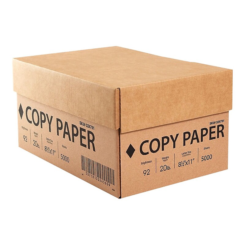 Staples White Box 8.5" x 11" Copy Paper, 20 lbs., 92 Brightness, White, 5000 Sheets/Carton (324791/200230) image 1