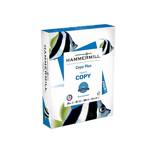 Hammermill Copy Plus 8.5" x 11" Copy Paper, 20 lbs., 92 Brightness, 500/Ream (105007)