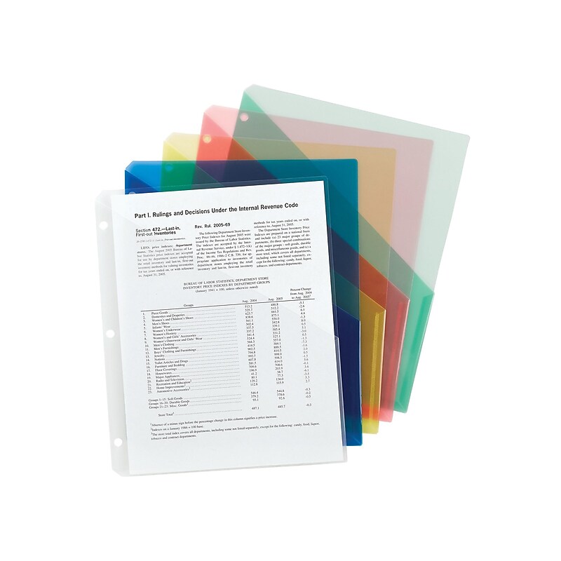 Smead Organized Up Poly Binder Pockets, 3-Hole Punched, Assorted Colors, 5/Pack (89505) image 1