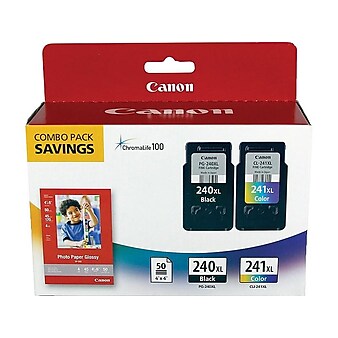 Canon 240XL/241XL Black and TriColor High Yield Ink Cartridge, 2/Pack with 4x6 photo paper (5206B005)