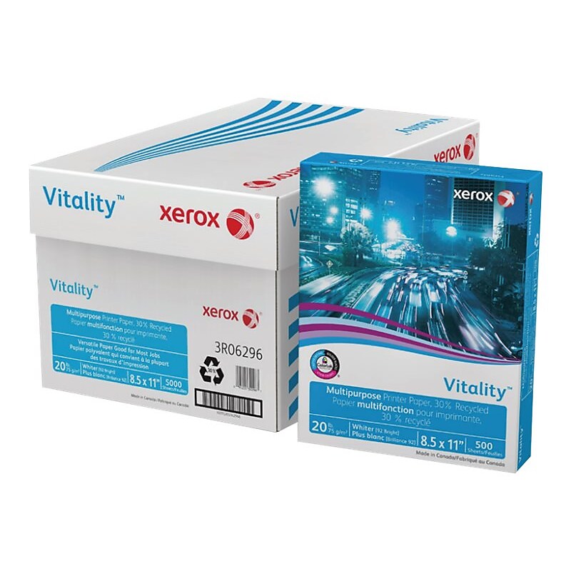 Xerox Vitality 30% Recycled 8.5" x 11" Multipurpose Paper, 20 lbs., 92 Brightness, 500 Sheets/Ream, 10 Reams/Carton (3R06296) image 1