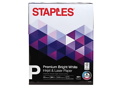 Staples Premium 8.5" x 11" Multipurpose Paper, 24 lbs., 98 Bright, 500/Ream - Multiuse Paper - Standard Paper