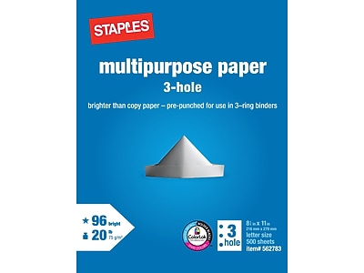 staples 8.5  x 11  multipurpose paper 20 lbs. 96 brightness 500/rm (05031)