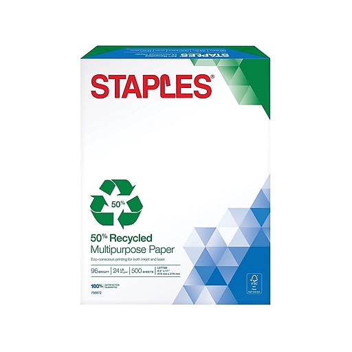 Staples Multipurpose Paper, 8.5 x 11, 22 lbs., Bright White, 500