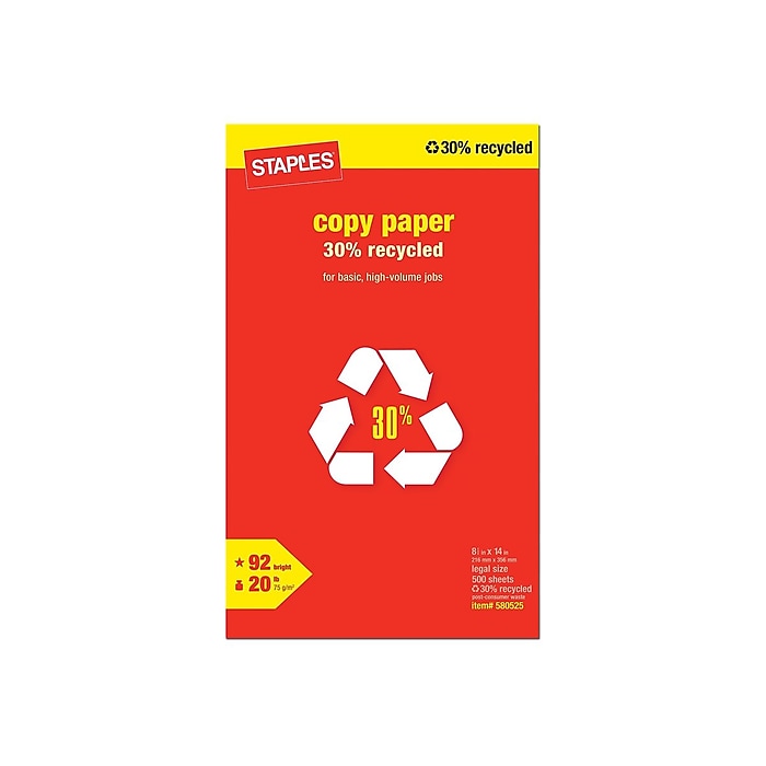 Staples 30% Recycled Copy Paper, 8.5 Staples 30% Recycled Copy Paper, 8.5