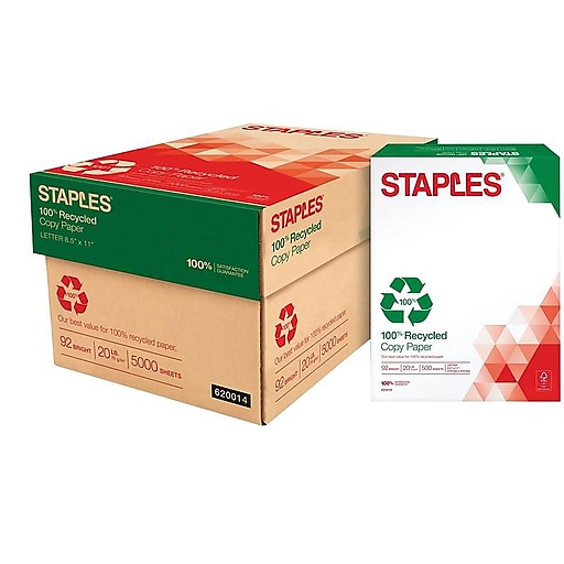 Staples 100% Recycled Copy Paper, 8.5 x 11 - 5000 sheets