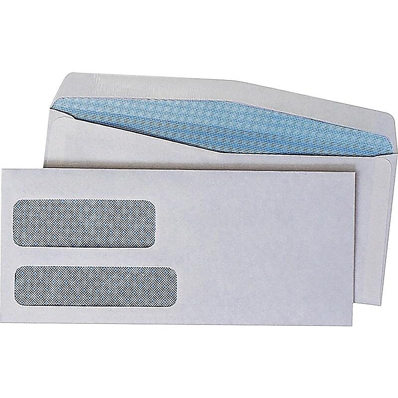 Quality Park Gummed Security Tinted #10 Double Window Envelopes, 4 1/8" x 9 1/2", White, 500/Box (24550) image 1