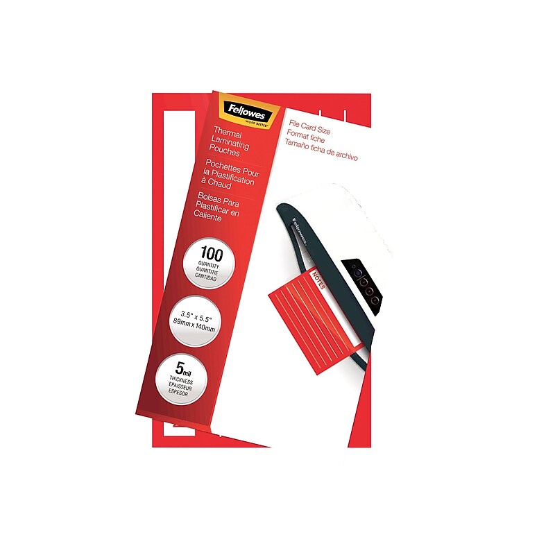 Fellowes Thermal Laminating Pouches, Index Card, 5 Mil, 100/Pack (52017) image 1