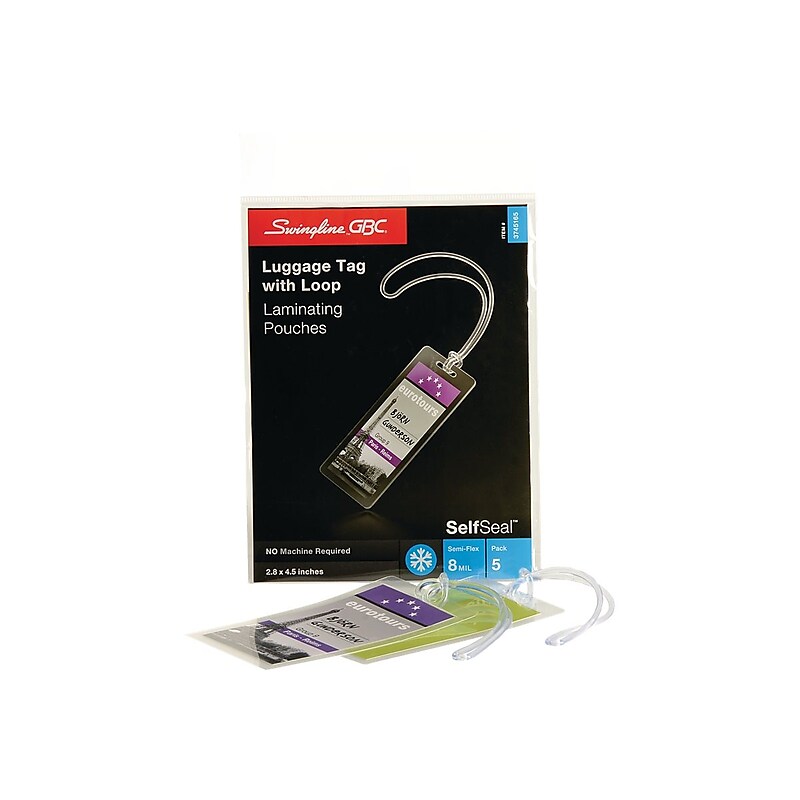 Swingline GBC Self-Adhesive Laminating Pouches, Luggage Tag, 5/Pack (3745165) image 1